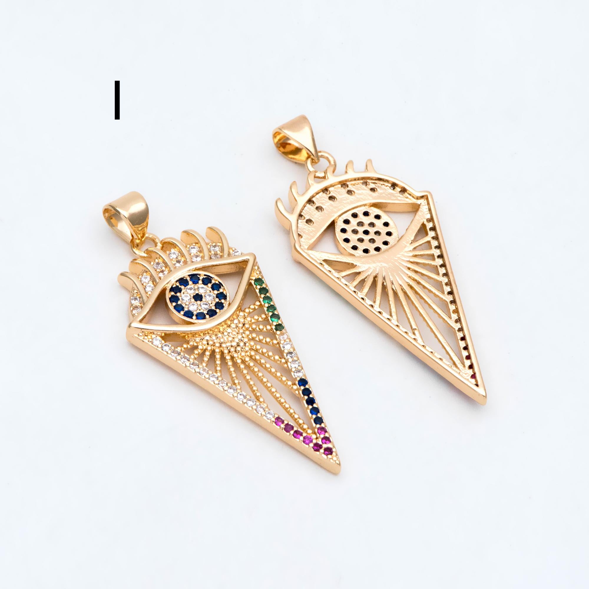 4pcs CZ pave Evil Eye Charms, 18K Gold plated Brass, Greek Eye Pendants for Earring/ Necklace, DIY Handmade Jewelry Component (GB-1527)